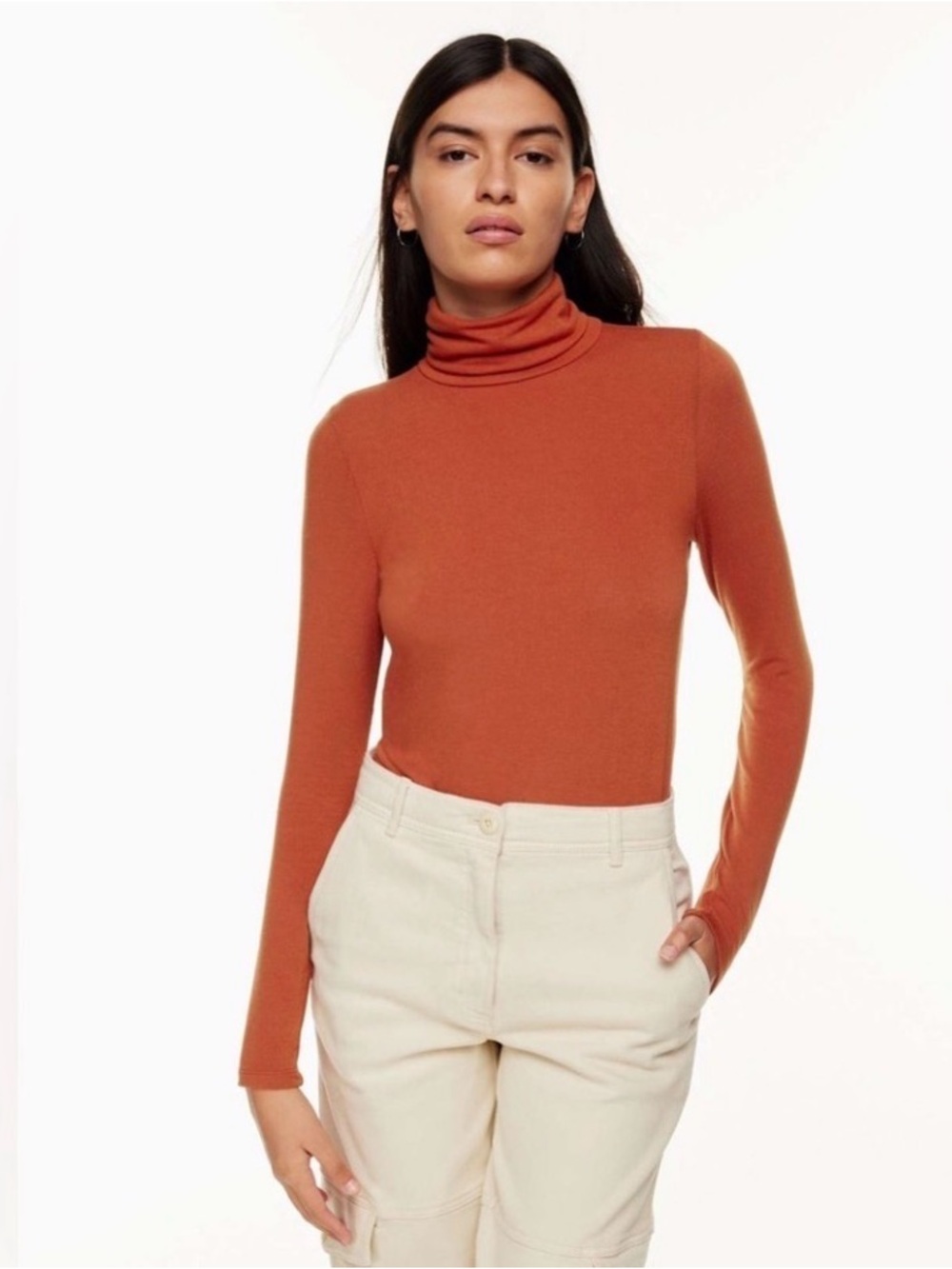 NWT Aritzia Wilfred Rust Orange Turtleneck Slim Knit Sweater XS